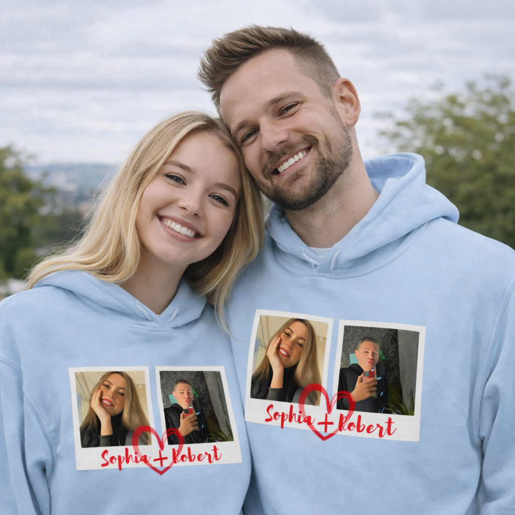 Personalized Couple Photo Hoodie – Custom Love Hoodie with Names or Initials