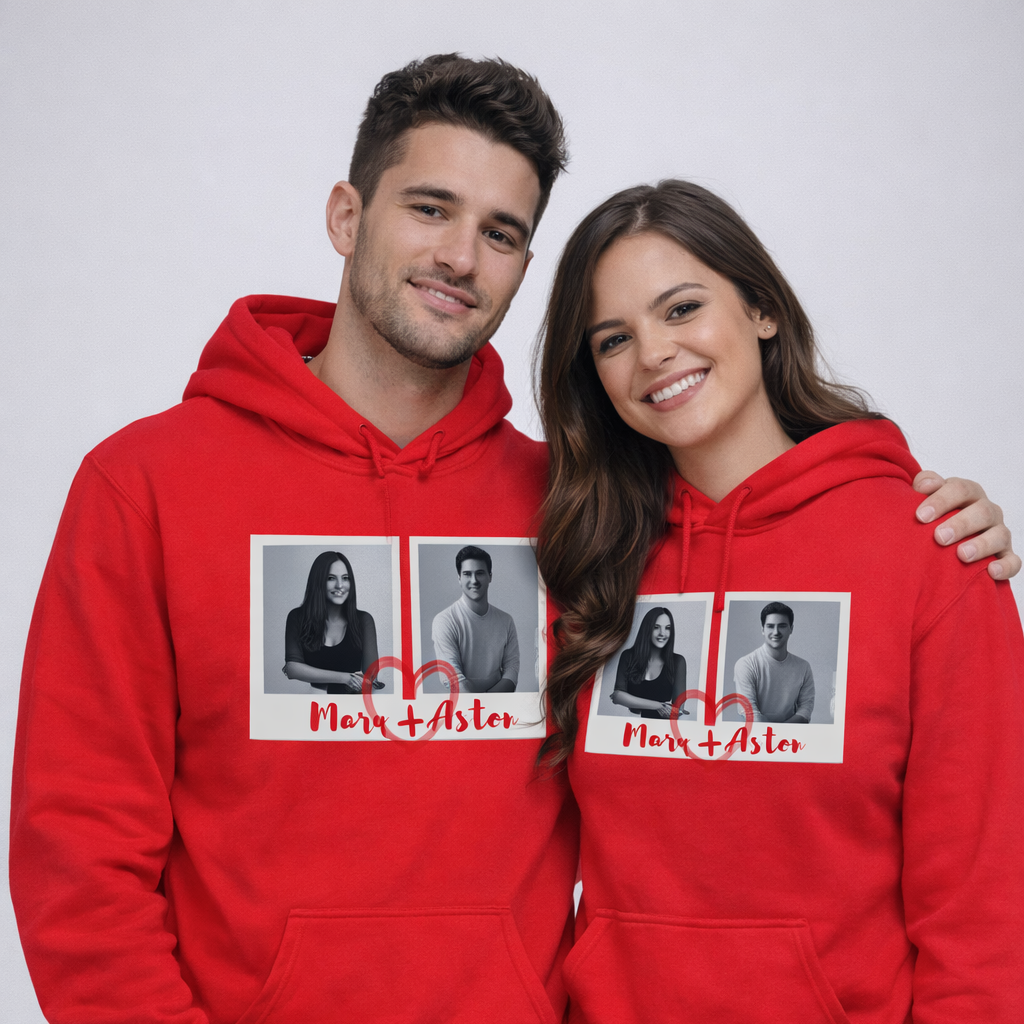 Personalized Couple Photo Hoodie – Custom Love Hoodie with Names or Initials